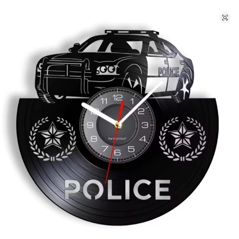 Retro Vinyl Record Laser Cut Police Car Wall Clock